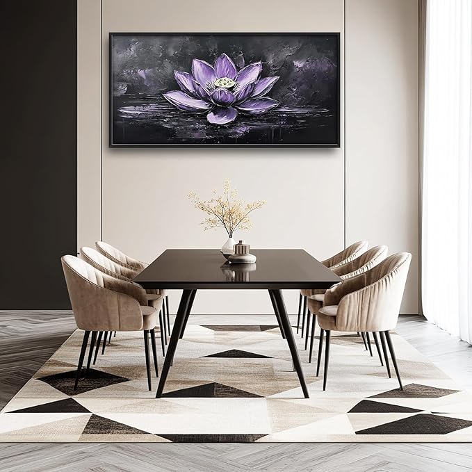 Kylora Lotus Wall Art Purple Lotus Flower Pictures Wall Decor Zen Meditation Large Master Over Above Bed Canvas Prints Horizontal Modern Artwork Painting Home Office Decorations For Bedroom 30"x60"