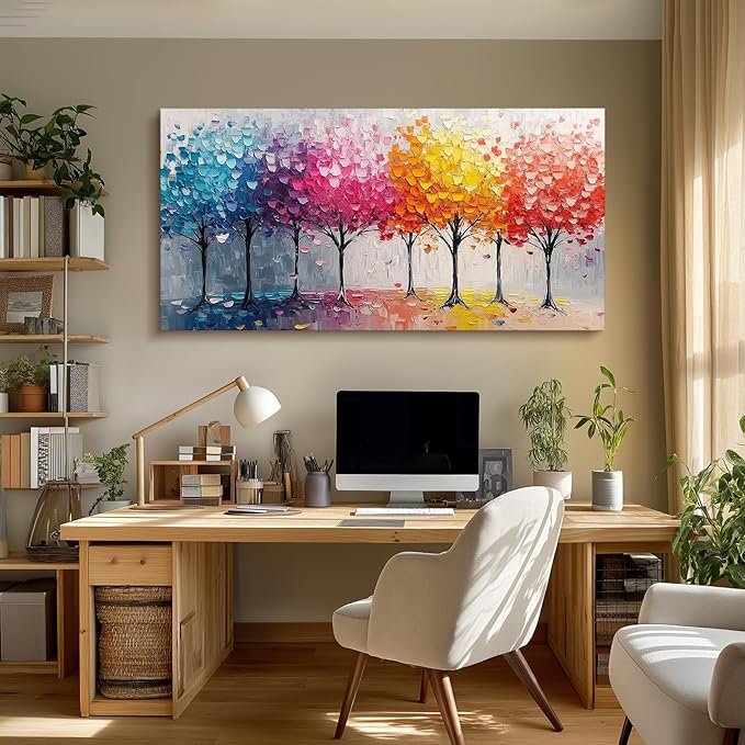 crmotu Colorful Forest Large Wall Art, Trees Nature-Inspired Abstract Art Prints, Contemporary Art Landscape Canvas Pictures, Bright Paintings Wall Decor Living Room Bedroom Home Office 30x60 Inch