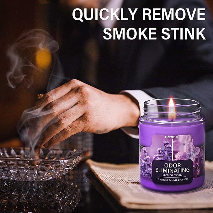 Lavender & Lilac Blossom Odor Eliminating Candles for Home Scented, Eliminates 99% of Pet, Smoke, Food and Other Smells Quickly, Highly Fragranced Candle, Premium Soy Candles Set for Women