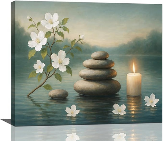 Zen Wall Art Zen Bathroom Wall Decor Spa Room Meditation Peaceful Pictures Decoration Spiritual Stone Canvas Painting Artwork Framed for Bathroom Living Room Bedroom Office 20"x24"