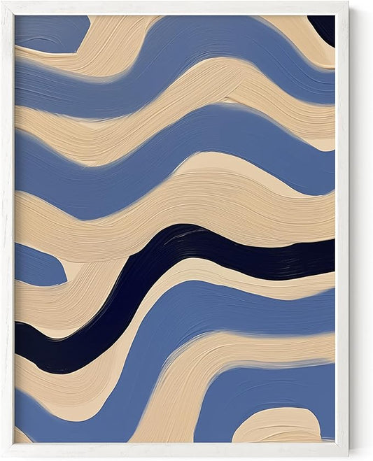 HAUS AND HUES Modern Abstract Wall Art - Blue and Green Living Room Art, Modern Artwork for Walls, Minimalist Picture for Living Room(Blue Abstract Pattern 4, White Frame, 12x16)