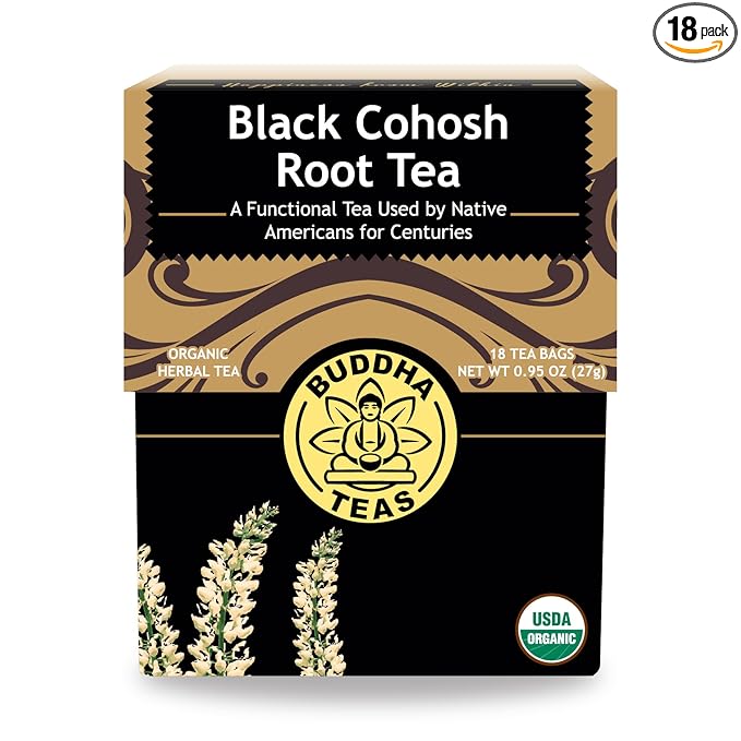 Buddha Teas - Organic Black Cohosh Root Tea - Herbal Tea - For Health & Wellbeing - Supports Women’s Health & Wellness - Clean Ingredients - Caffeine Free - OU Kosher - 18 Tea Bags (Pack of 1)