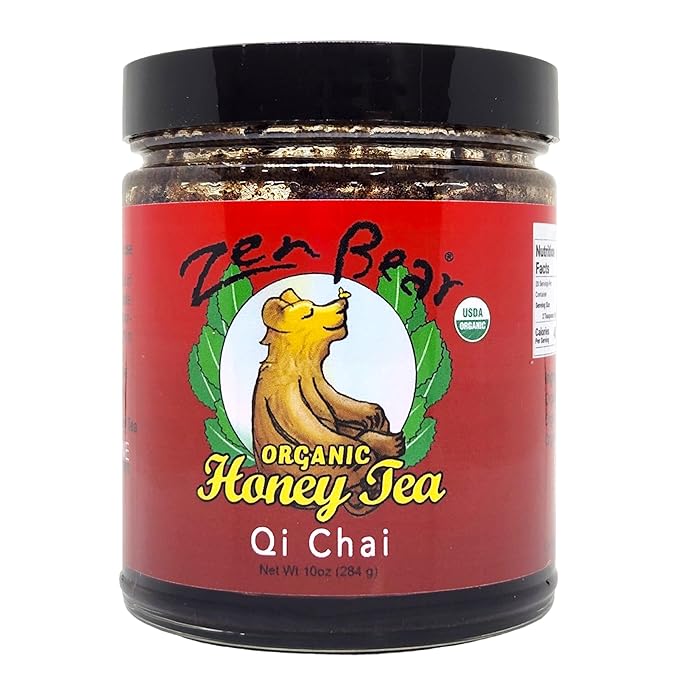 Zen Bear Organic Qi Chai Honey Tea - Rich India-Inspired Flavor Infused with Premium Black Tea, Cinnamon, Cardamom, Cloves, and Black Pepper, Sweetened Naturally with Raw Honey | 10 Oz Jar