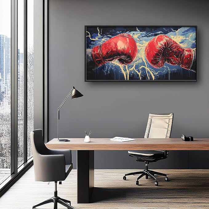 Kylora Boxing Wall Art Boxing Gloves Pictures Wall Decor Sports Fitness Large Master Over Above Bed Canvas Prints Horizontal Modern Artwork Painting Home Office Decorations For Gym Bedroom 30"x60"
