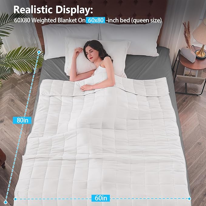 yescool Weighted Blanket for Adults (20 lbs, 60” x 80”, White) Cooling Heavy Blanket for Sleeping Perfect for 190-210 lbs, Queen Size Breathable Blanket with Premium Glass Bead, Machine Washable