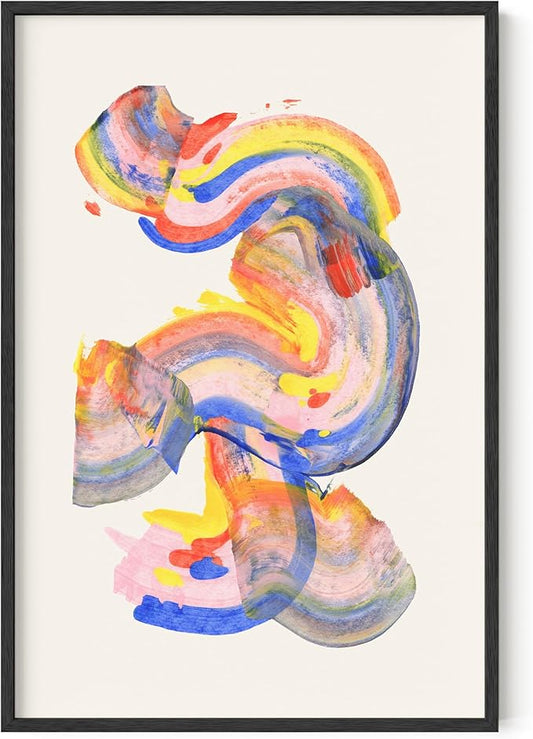 HAUS AND HUES Colorful Abstract Wall Art - Minimalist Retro Picture for Living Room Decor, Red and Pink Modern Wall Art Painting (Abstract Watercolor Swirls, Black Frame, 24x36)