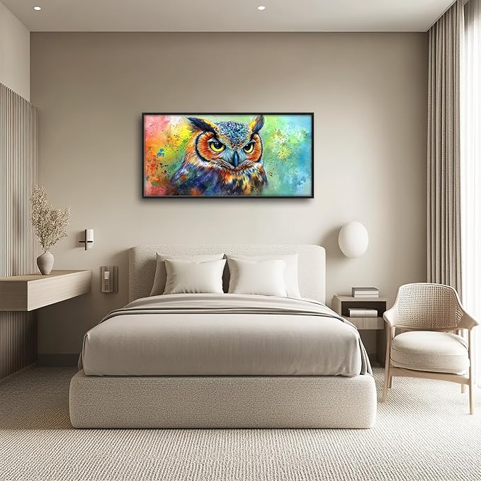 Kylora Owl Wall Art Graffiti Owls Pictures Wall Decor Abstract Banksy Large Master Over Above Bed Canvas Prints Horizontal Modern Artwork Painting Home Office Decorations For Kitchen Bedroom 30"x60"