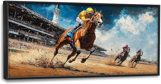 Horse Race Large Wall Art Horse Running Pictures Wall Decor Arena Canvas Animal Print Painting Modern Artwork Home Decoration for Living Room Bathroom Bedroom Office Framed 60"x30"