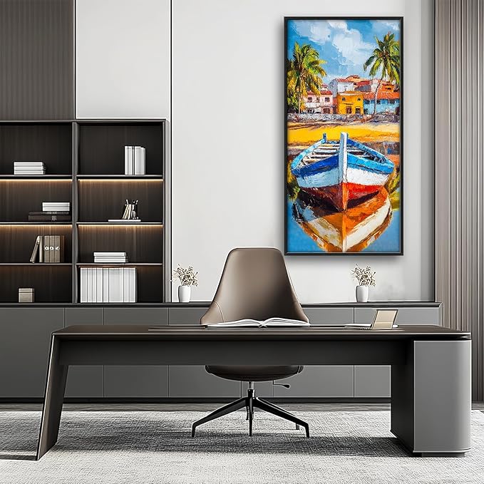 Graffiti Boat Large Wall Art Tropical Colorful Coastal Pictures Wall Decor Big Canvas Painting Prints Framed Artwork Home Decorations Above Bed for Bedroom Living Room Dining Room Bathroom 30"x60"