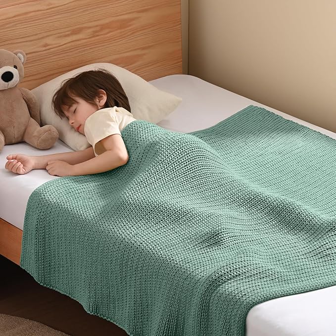 Guohaoi Knitted Weighted Blanket Kids (Haze Green 50"x60" 10lbs) No Beads Cooling Heavy Blanket, Home Decor Breathable Chunky Knit Throw Blanket for All-Season Use