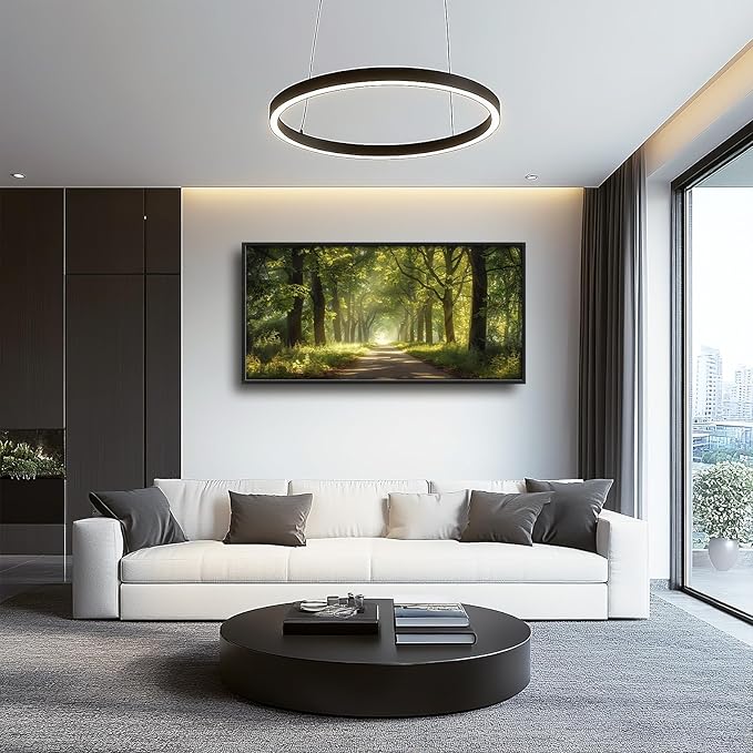 Framed Large Wall Art for Living Room, Forest Tree Canvas Wall Decor, Green Tree Pictures Painting, Modern Landscape Artwork for Bedroom Office 60L'' × 30W''