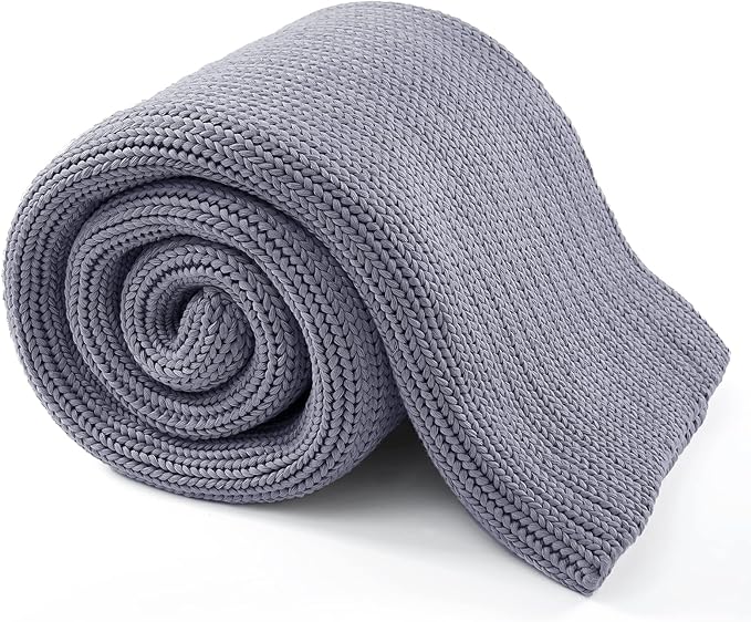 Guohaoi Knitted Weighted Blanket for Adults (Light Grey 50"x75" 12lbs) No Beads Cooling Throw Blanket for Hot Sleepers, Home Decor Breathable Chunky Knit Heavy Blanket Use on Full Size Bed