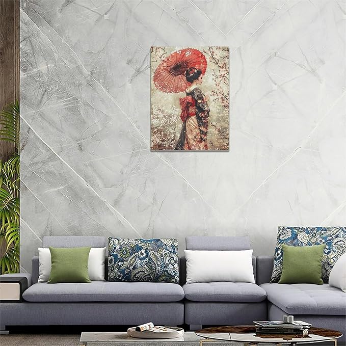 Fleruku Vintage Japanese Wall Art Japanese Geisha Wall Decor Japan Women Pictures Canvas Painting Artwork Home Decorations for Living Room Bedroom Bathroom Office 12"x16"