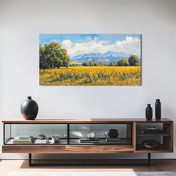Canvas Wall Art Decor Wall Art Pictures for Living Room Canvas Art Wall Decor Mountain Wildflowers Wall Art Prints Summer Landscape Artwork for Walls Bedroom Home Aesthetic Wall Art Decor 20" X 40"