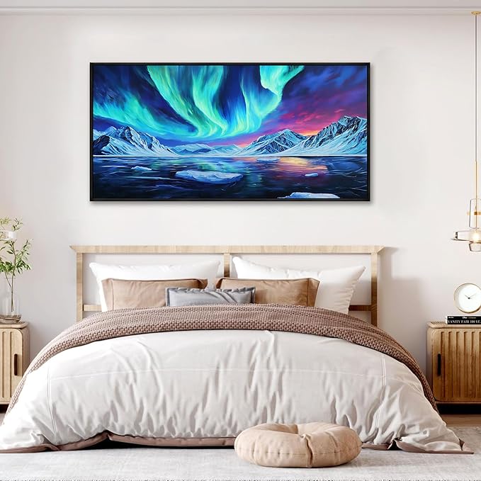 yiijeah Large Canvas Wall Art - Living Room Wall Decor Blue Aurora Scenery Paintings Framed Wall Pictures Artowrk for Walls Bedroom Nature Waterfall Landscape for Office Home Decor