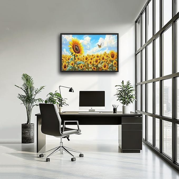 Sunflower Large Wall Art Sunflower Landscape Pictures Wall Decor Flower Canvas Floral Print Painting Modern Artwork Home Decoration for Bathroom Office Living Room Bedroom Framed 24"x36"