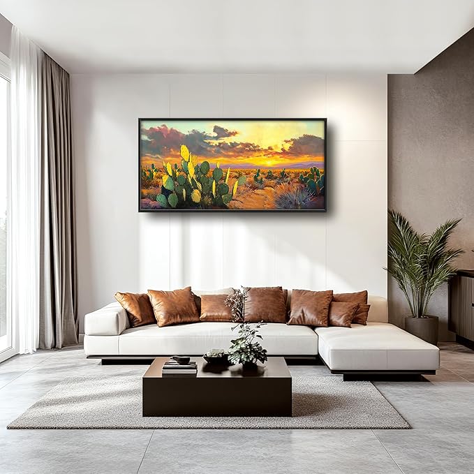 Western Cactus Large Wall Art Southwest Dessert Pictures Wall Decor Aztec Big Canvas Painting Prints Framed Artwork Home Decorations Above Bed for Bedroom Living Room Dining Room Bathroom 60"x30"