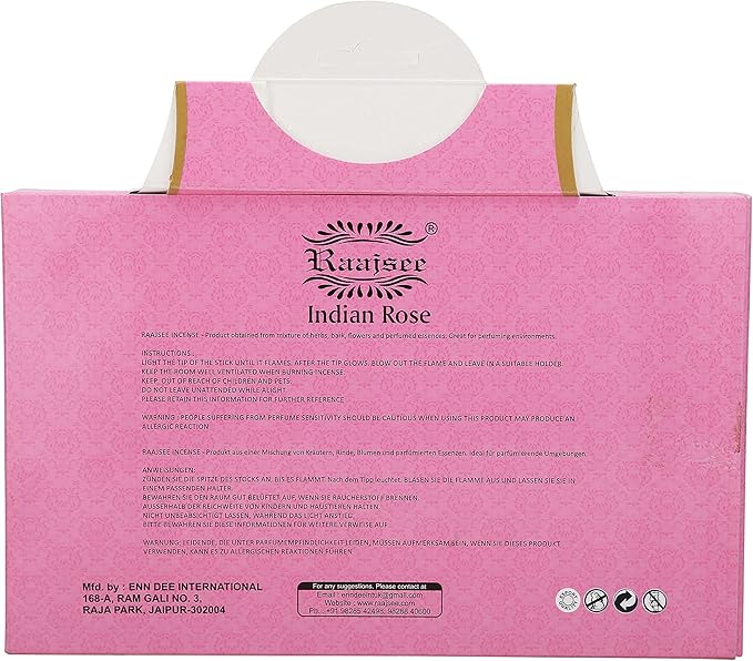 Raajsee Rose Incense Sticks 15 Sticks x 5 Pack -100% Pure Organic Natural Insense-Sticks - Hand Rolled Free from Chemicals - incent Perfect for Church Aromatherapy, Stress Relief, Meditation
