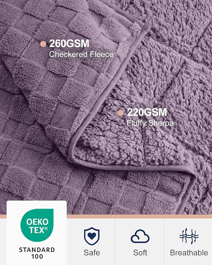 Kivik Dual Sided Weighted Blankets for Adults, Buttery Soft Stylish Checkered Heavy Blanket for Couch Sofa Bed, Ultra-Fluffy Fabric, Machine Washable (60"x80", Purple, 20 Pounds)