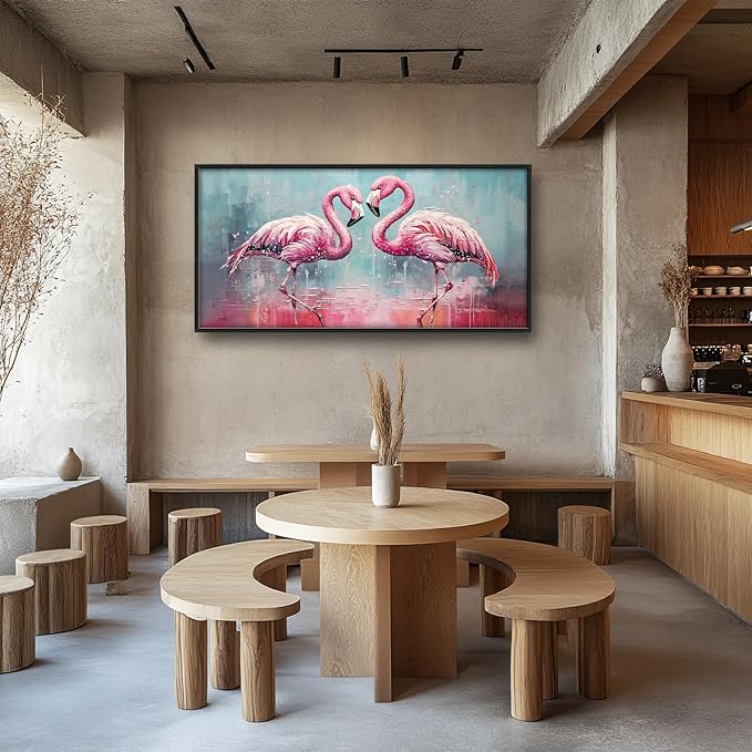 Large Flamingo Framed Wall Art for Living Room Flamingo Pictures Wall Decor Tropical Wildlife Painting Artwork Print Painting Home Decoration for Bathroom Bedroom Office 60x30 inch