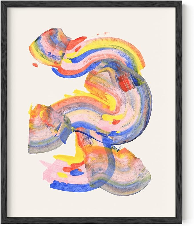 HAUS AND HUES Colorful Abstract Wall Art - Minimalist Retro Picture for Living Room Decor, Red and Pink Modern Wall Art Painting (Abstract Watercolor Swirls, Black Frame, 8x10)