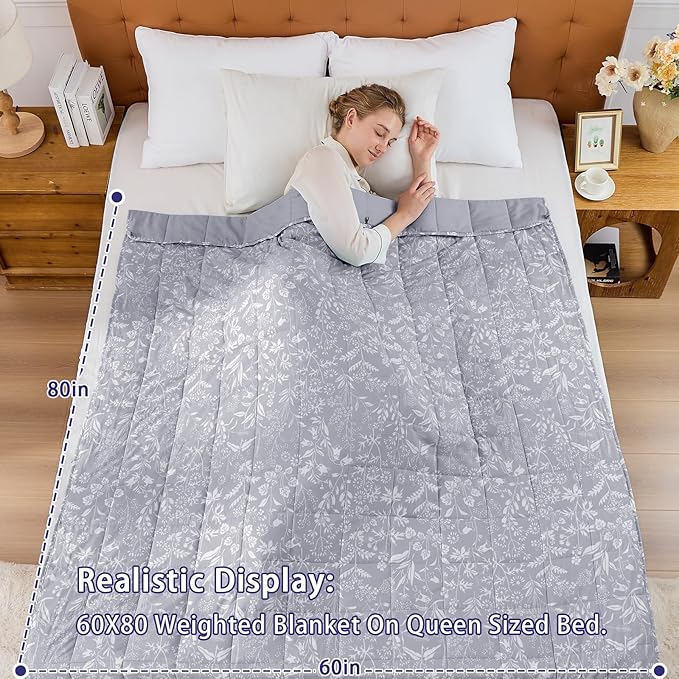yescool Weighted Blanket for Adults (20 lbs, 60” x 80”, Pearl Grey) Cooling Heavy Blanket for Sleeping Perfect for 190-210 lbs, Queen Size Breathable Blanket with Premium Glass Bead, Machine Washable
