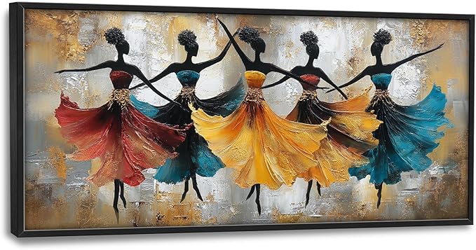 Glocmna Large Wall Art for Living Room African Ethnic Tribal Black Women Wall Decor Modern Abstract Dancing Black Girls Canvas African American Pictures Painting Print Framed Artwork Decorations Home Bedroom Office Gifts 30"x60"