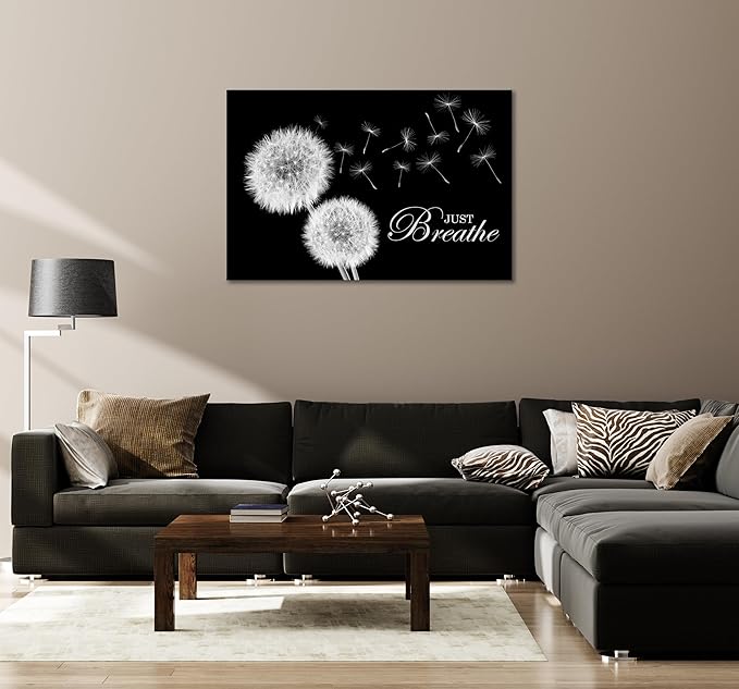 SKASNFAI Zen Wall Decor Motivation Dandelion Just Breathe Canvas Print Artwork Motivation Positive Wall Art for Inspirational Quotes Yoga Room (12L x 16W)