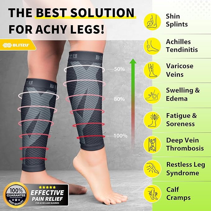 BLITZU Calf Compression Sleeve for Men & Women Footless Compression Socks Support Runners Leg Sleeve Shin Splints Pain Relief