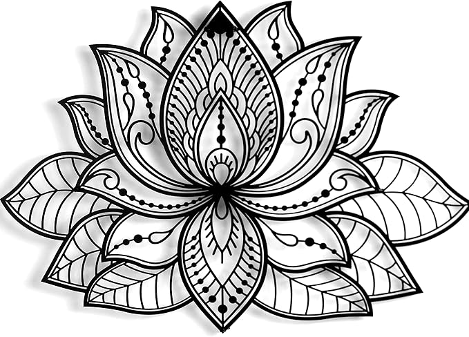 Colorfull Worlds Mandala Metal Wall Decor, Lotus Flower Meditation Room Decor, Minimalist Zen Garden Bohemian Gift for New Year (17" x 11" | 43 x 27.5 cm, Black)