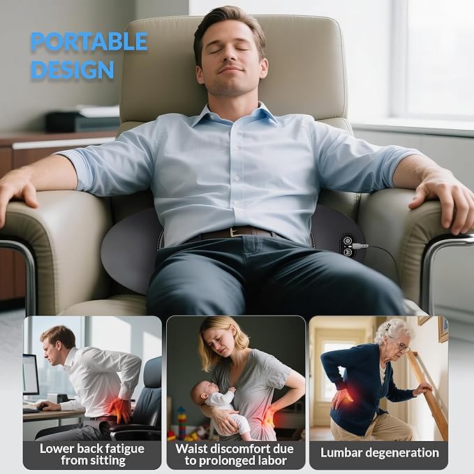 3 in 1 Back Massager, Electric Lumbar Support Pillow Heat Vibration Massage Lower Back Spine Decompression Device