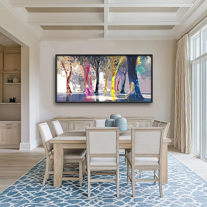 Framed Large Abstract Tree Wall Art for Living Room, Oversized Colorful Forest Wall Decor Nature Canvas Painting Modern Artwork for Living Room Bedroom Dining Room Office 60"x30"