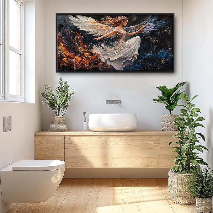 SweetFox Extra Large Angel Wings Girl Framed Wall Art for Living Room, Angel Woman Pictures Oversized Wall Decor Abstract Big Canvas Painting Print Artworks for Bathroom Master Bedroom 60L X 30W