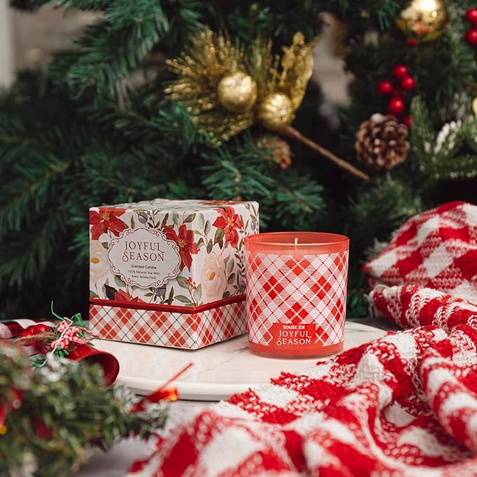 Christmas Scented Jar Candle - 6oz Soy Wax Candle - Joyful Season Infused with Holiday Floral Aroma - with Beautiful Keepsake Box Special for Christmas/Holiday Gifts