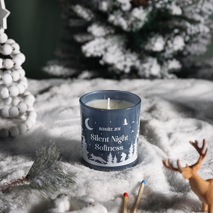 Christmas Scented Jar Candle - 6oz Soy Wax Candle - Silent Night Softness Infused with Fresh Cut Spruce Branches Aroma - with Beautiful Keepsake Box Special for Christmas/Holiday Gifts