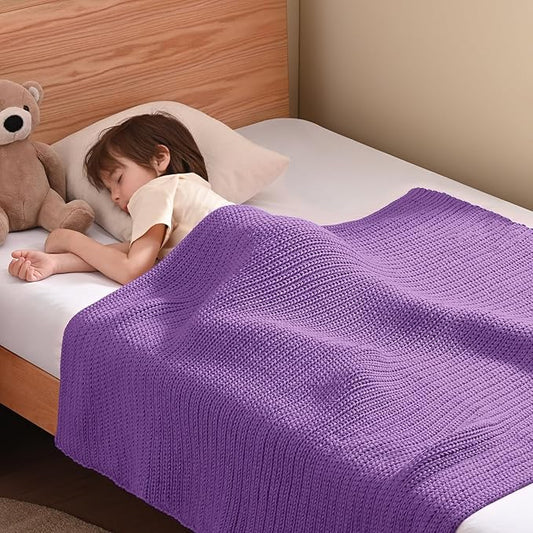 Guohaoi Knitted Weighted Blanket Kids (Purple 50"x60" 7lbs) No Beads Cooling Heavy Blanket, Home Decor Breathable Chunky Knit Throw Blanket for All-Season Use