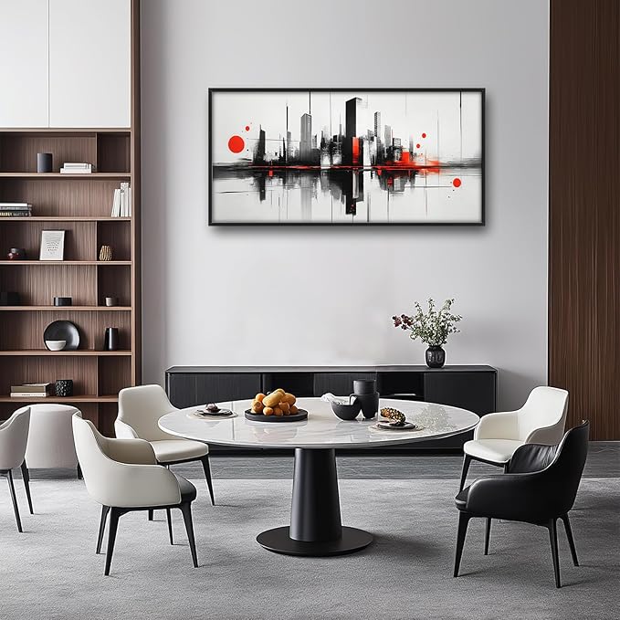 Black White Red City Wall Art City Skyline Large Pictures Wall Decor Abstract Canvas Prints Painting Framed Artwork Decoration Above Bed for Bedroom Living Room Gallery Office 60"x30"
