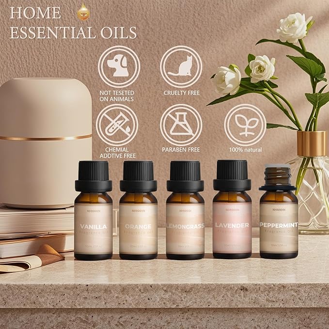 Essential Oils for Diffuser and Home, Top 6 Aromatherapy Oils Gift Set, Pure Aromatherapy Diffuser Oil with Eucalyptus, Peppermint, Lavender, Vanilla, Orange, Lemongrass