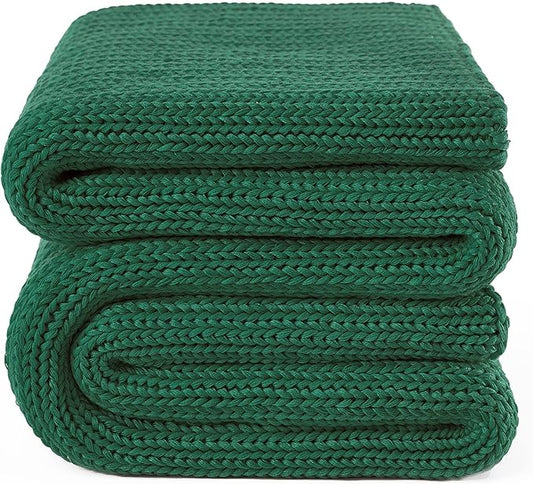 Guohaoi Knitted Weighted Blanket for Adults (Green 60"x80" 25lbs) No Beads Cooling Throw Blanket for Hot Sleepers, Home Decor Breathable Chunky Knit Heavy Blanket Use on Queen/King Size Bed