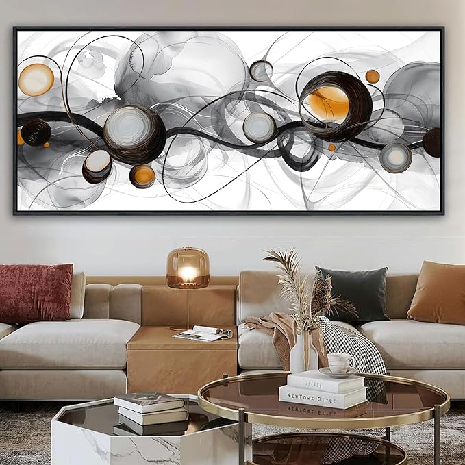 XLSJERST Large Size Frame Wall Art for Living Room - 86x39 Inches Abstract Artwork Minimalist Painting Modern Black and White Canvas Picture Boho Gray Wall Art