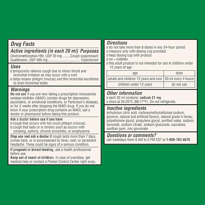 Robitussin Maximum Strength Honey Cough Plus Chest Congestion DM, Cough Medicine for Cough and Chest Congestion Relief Made with Real Honey for Flavor - 8 Fl Oz x 2