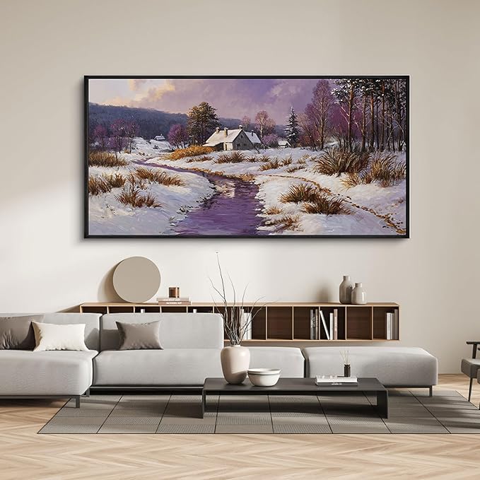yiijeah Extra Large Canvas Wall Art - Living Room Wall Decor Purple Snowy Country Paintings Framed Wall Pictures Artowrk for Walls Bedroom Nature Rustic Landscape for Office Home Decor