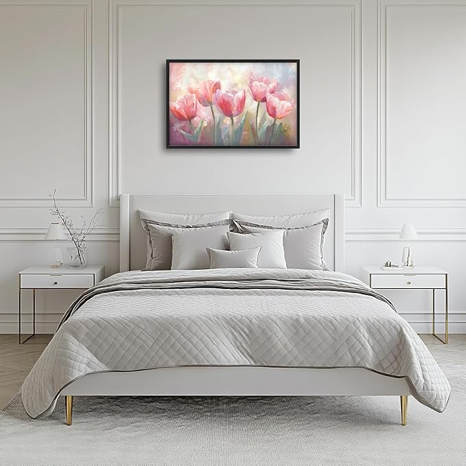 Kylora Tulip Wall Art Pink Tulips Pictures Wall Decor Pink Flowers Prints Modern Artwork Painting Home Office Decorations For Kitchen Bathroom Bedroom Dining Living Room 36"x24"