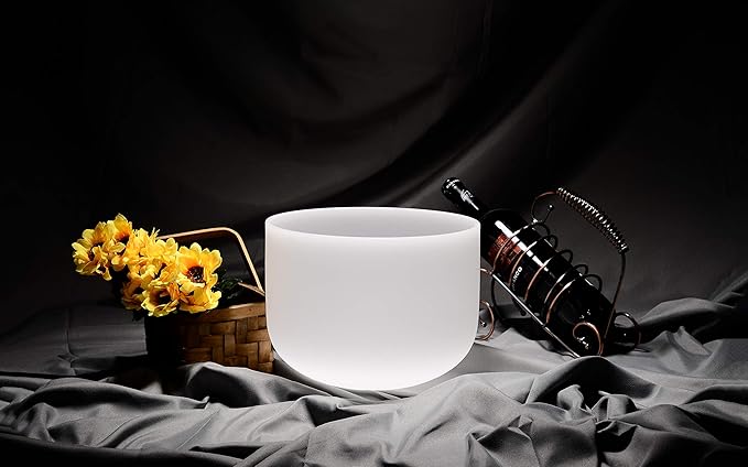 TOPFUND F Note Crystal Singing Bowl Heart Chakra 8 inch with Heavy Duty Carrying Case and Suede Mallet