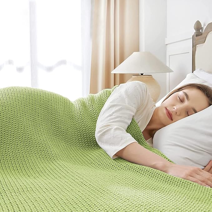Guohaoi Knitted Weighted Blanket for Adults (Light Green 60"x80" 17lbs) No Beads Cooling Throw Blanket for Hot Sleepers, Home Decor Breathable Chunky Knit Heavy Blanket Use on Queen/King Size Bed