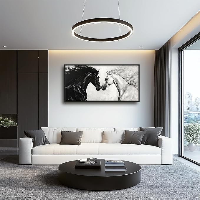 Horse Wall Art Western Horse Pictures Wall Decor Large Black and White Canvas Prints Framed Artwork Paintings Home Office Decorations for Living Room Bedroom Dinning Room Corridor 60"x30"