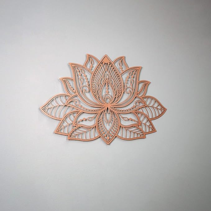 Colorfull Worlds Mandala Metal Wall Decor, Lotus Flower Meditation Room Decor, Minimalist Zen Garden Bohemian Gift for New Year (26.3" x 17" | 67 x 43 cm, Copper)