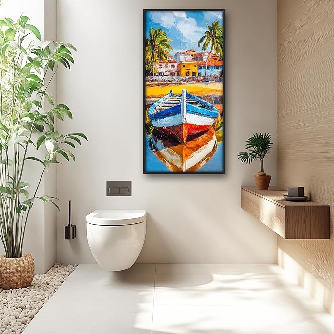 Graffiti Boat Large Wall Art Tropical Colorful Coastal Pictures Wall Decor Big Canvas Painting Prints Framed Artwork Home Decorations Above Bed for Bedroom Living Room Dining Room Bathroom 30"x60"