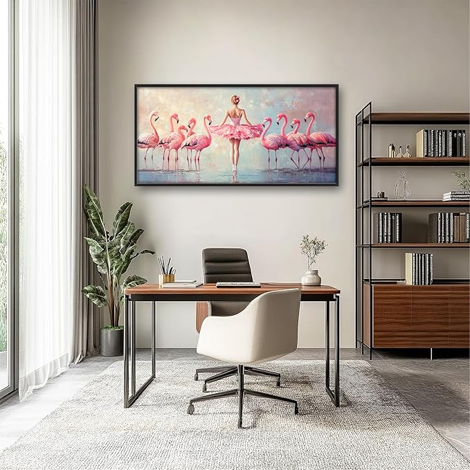 Ballet Wall Art Ballerina Flamingo Pictures Wall Decor Pink Dance Extra Large Canvas Prints Framed Artwork Paintings Home Office Decorations For Living Room Bedroom Dinning Room 60"x30"