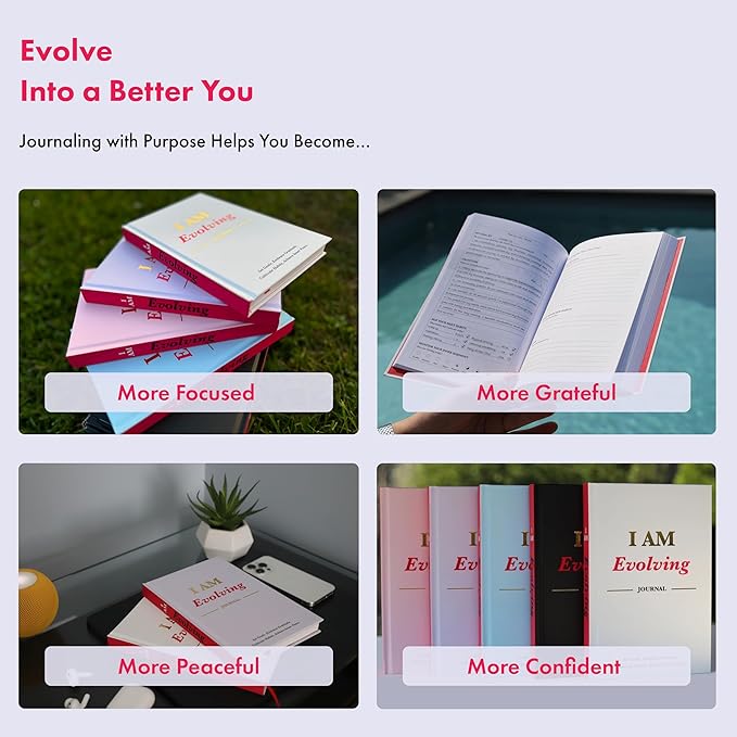 iAmEvolving Journal – Gratitude Journal with Prompts for Goal Setting, Habit Tracking, Mindfulness, Daily Reflection, Affirmations – 2025 Undated Self-Care Notebook for Women & Men (Misty Rose)